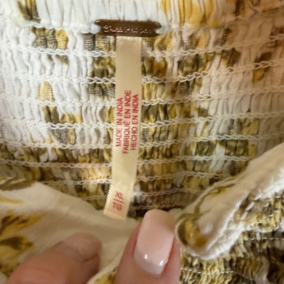 Free People Jaymes Midi Dress XL Pastry Cream Combo Floral Printed Smocked Boho - Picture 5 of 12